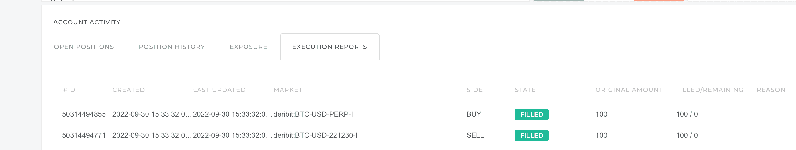 Spread execution reports